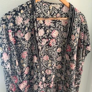 LOFT Navy and White Floral Kimono